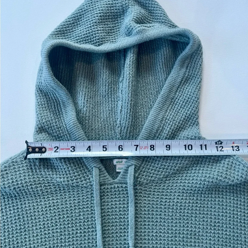 aerie Sage Waffleknit Sweater Green Hooded Sweatshirt Pockets Size Small - Picture 11 of 14